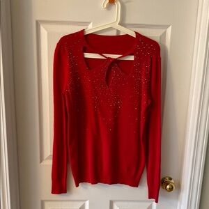 Red Sweater with Rhinestone Detailing